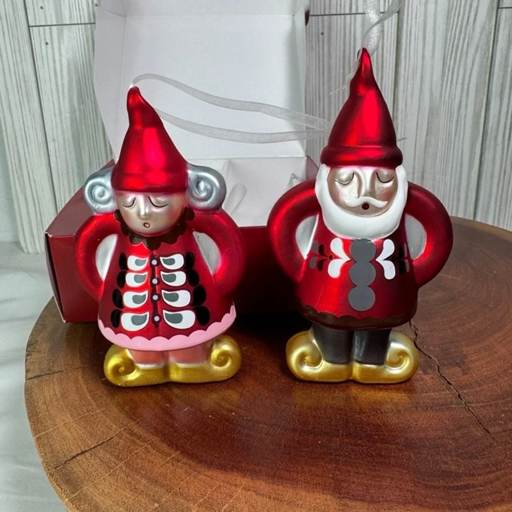 IKEA Vinterfint Glass Christmas Ornaments Set of 2 Eva Lundgreen Gnomes Red Gold